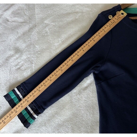 Talbots Dress Petite Large Navy Pleated Cuff Ruffle Gold Buttons Career Preppy - Picture 12 of 13